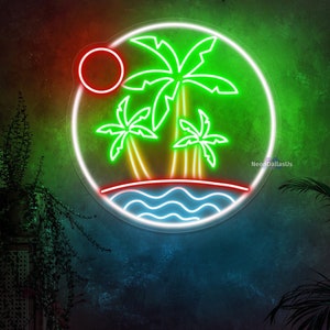 Palm Tree Neon Sign Custom Neon Sign Palm Tree LED Sign Bedroom Neon Sign Neon Wave Bar Sign Palm Tree Wall Art For Bar Tropical Neon Sign