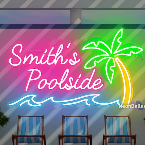 Poolside Sign Custom Neon LED Sign Pool Bar Decor Customized Poolside Oasis Sign Personalized Seashell Oasis Beach Christmas Light Neon Sign