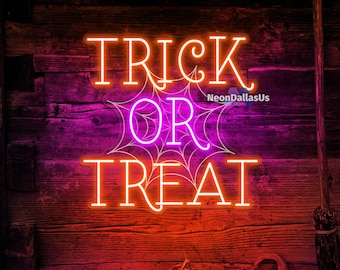 Trick Or Treat Neon Sign Halloween LED Light Spiderweb LED Light Halloween Decor Spooky Vibes Halloween Light Halloween Gift Spider Web Sign