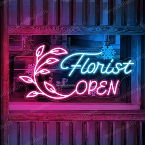 Florist Open Neon Sign Florist Open LED Light Flower Open Shop Led Light Floral Neon Light Custom Flower Store Wall Decors Business Sign
