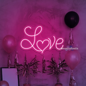 Love Neon Sign Valentines Neon Sign Heart Neon Sign Valentines Decor Custom Handmade Neon Sign Couple Gift Heart LED Light Wedding Neon Sign