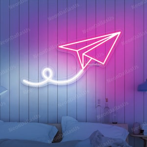 Aereo di carta Insegna al neon Aereo di aria Insegna a LED Aereo di carta personalizzato Luce al neon Aereo di aria Decori da parete Decori per camera da letto Agenzia di viaggi Arti da parete