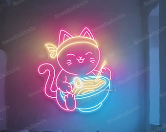 Ramen Letrero de neón LED Ramen Bowl Letrero de gato japonés Ramen Letrero de neón de fideos japoneses ラーメン Letrero de neón Fideos Letrero de neón Restaurante Decoración de cocina