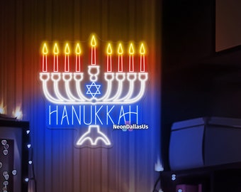 Hanukkah Decor Hanukkah Neon Sign Hanukkah LED Light Menorah Chanukah Hanukkah Decorations Jewish Decor Holiday Decor Hebrew Sign