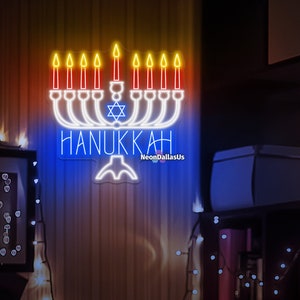 Hanukkah Decor Hanukkah Neon Sign Hanukkah LED Light Menorah Chanukah Hanukkah Decorations Jewish Decor Holiday Decor Hebrew Sign