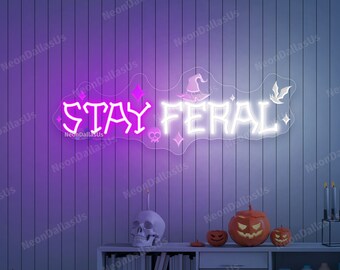 Stay Feral Neon Sign Gothic Decor Neon Sign Goth Lover Gift Halloween Decor Halloween Gift Bat Neon Sign Decor Ghost Neon Sign Spooky
