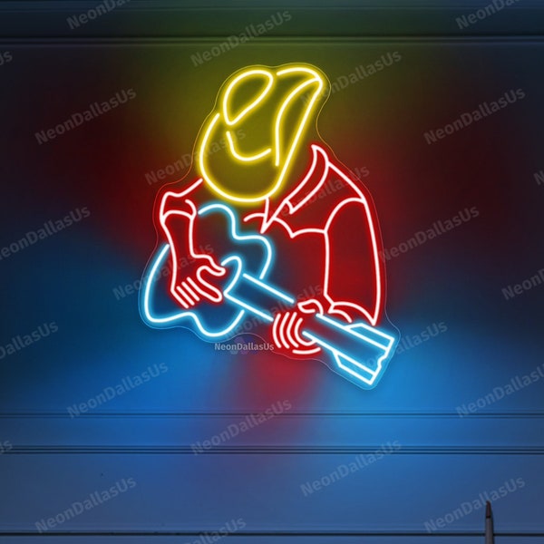 Cowboy Guitar Neon Sign Cowboy Guitar LED Light Guitarist Led Light Western Country Living Wall Room Decors Home Decors Sign Wall Art Decors