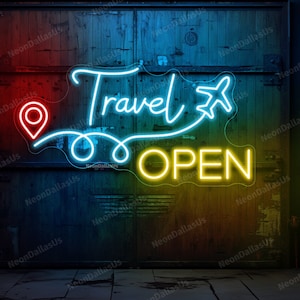 Insegna al neon aperta da viaggio Luce al neon aperta da viaggio Luci a LED da viaggio Insegna per agenzia di viaggi Servizi di viaggio Decorazioni per negozi Insegna al neon per negozi di viaggi