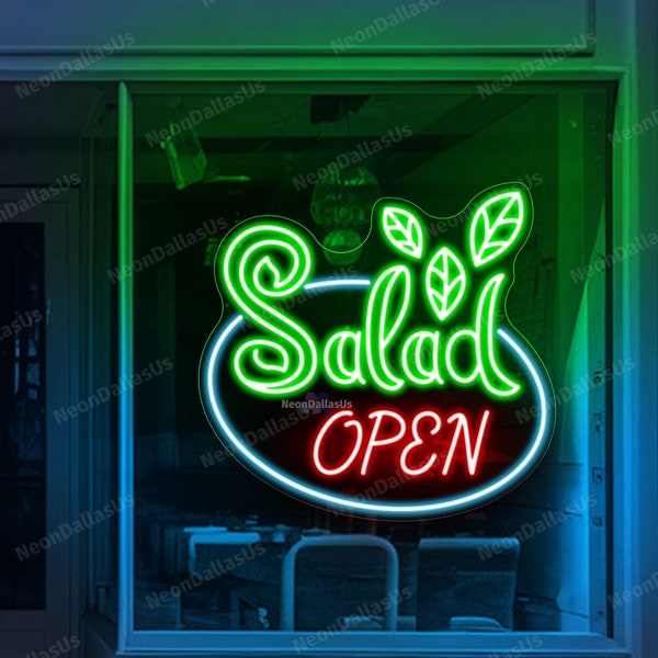 Salad Open Neon Sign Salad Open LED Light Salad Neon Light Salad Bar Restaurant Open Decors Custom Neon Sign Salad Open Store Business Sign