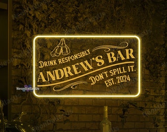 Custom Bar Neon Sign Personalized Bar Sign Beer Bar LED Sign Pub Club Decor Bar Wall Art Neon Sign For Dad Gift For Friend Father's Day Gift