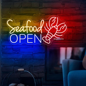 Seafood Öffnen Leuchtreklame Seafood LED-Licht Seafood Restaurant Led Neon Schild Restaurant Schild Frische Seafood Neon Leuchtreklame Restaurant Zimmer Wanddekor