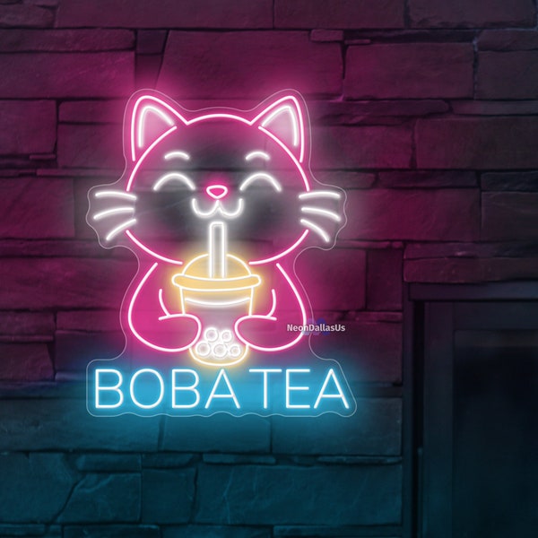 Boba Tea Leuchtreklame Bubble Tea Neonlichter Milchtee LED-Schild Katze Boba Tea Sign Bubble Tea Neonlichter Boba geöffnet Boba Shop Dekore Wandkunst