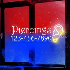 Piercings Neon Sign Piercings Led Sign Tattoo Shop Neon Sign Tattoo Piercing Led Sign Ear Piercing Lights Sign Custom Phone Number Tattoo