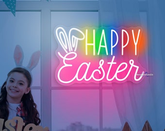 Happy Easter Neon Sign Custom Easter Party Cute Rabbit Bunny LED Neon Light Wall Bar Party Decors Easter Day Neon Lights Best Easter Gifts