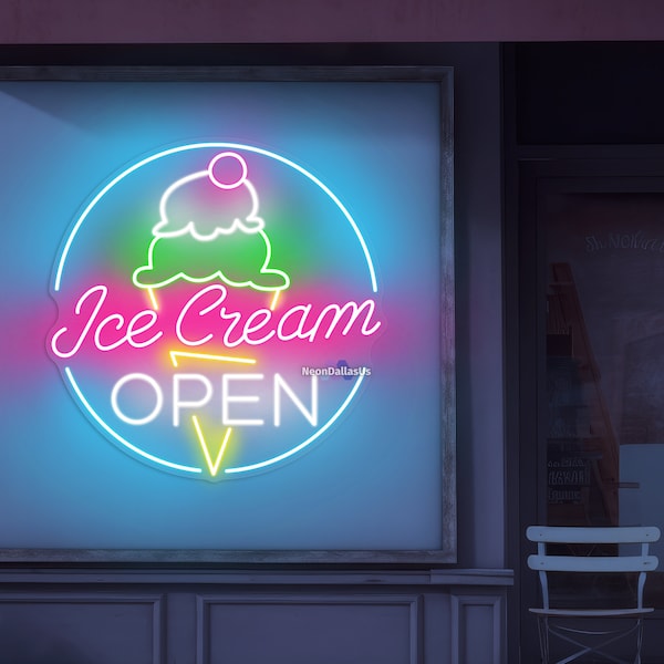 Ice Cream Open Neon Sign Ice Cream LED Light Ice Cream Shop Lights Ice Cream Shop Decors Open Shop Sign Ice Cream Wall Art Opening Gifts