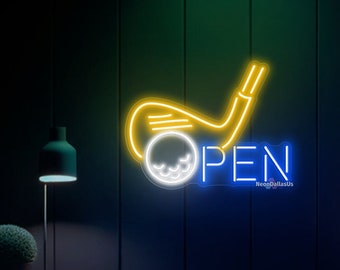 Letrero de neón de golf Letrero LED abierto de golf Luz LED de golf Arte de pared de golf personalizado Letrero de neón de golf personalizado Decoraciones de pared de golf Regalos abiertos de golf