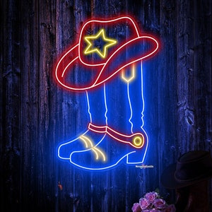 Cowboy Boots Neon Sign, Cowboy Hat Led Sign, Boots and Hat, Western Home Decor, Western Cowboy Wall Decor Coyboy Neon Sign Dorm Decor
