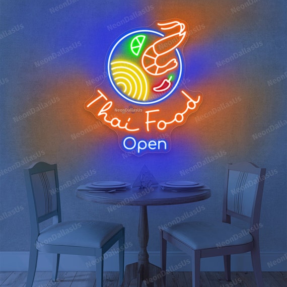 Thai Food Open Neon Sign Thai Food LED Light Thailand Restaurant