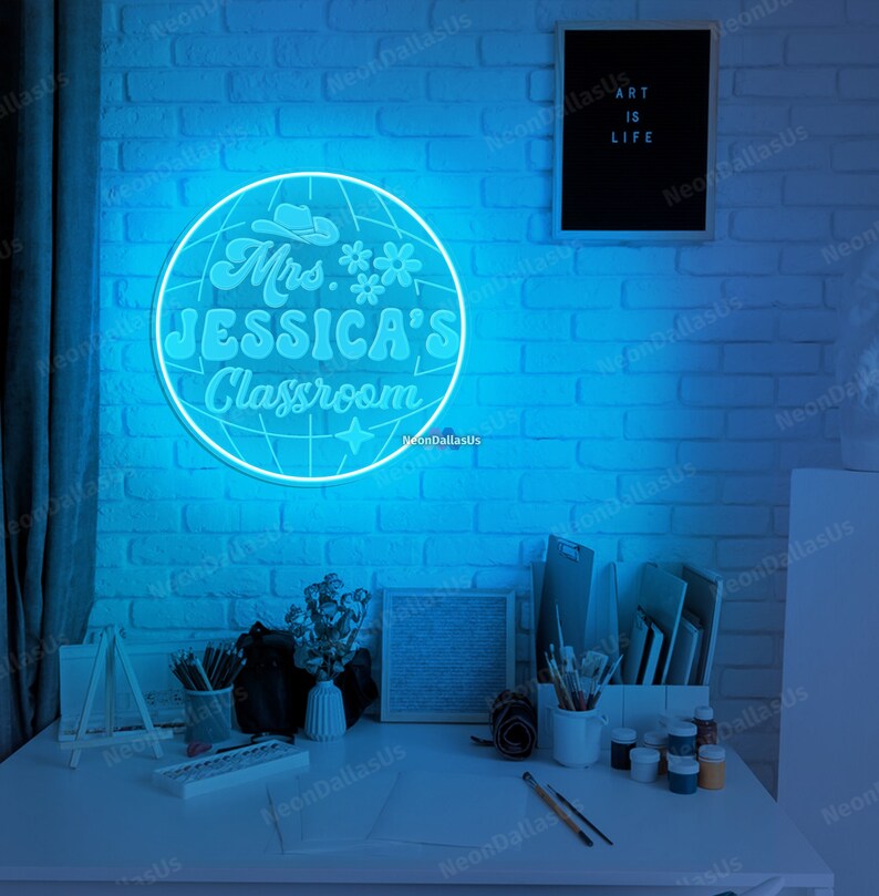 Disco Ball Classroom Sign Custom Teacher Name Door LED Neon Sign ...