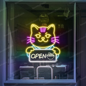Fortune Cat Ramen Neon Sign Ramen giapponese Cat LED Light Cute Ramen Cat Sign Ramen Bowl Sign Noodle giapponesi Ristorante Decor Food Sign