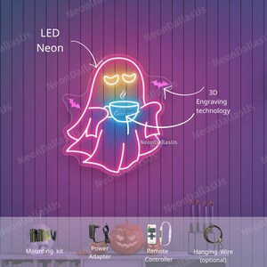 Ghost Coffee Neon Sign Ghost Drinking Coffee Led Sign Halloween Coffee Lovers Funny Ghost Art Cute Ghost Decors Boo Sign Halloween Gifts image 6