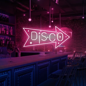 Disco Neon Sign Disco Arrow Decors Disco Sign Disco Bar Cart Decoration Arrow Sign Disco Decor Party Wall Art Retro Motel Sign Glitter Decor