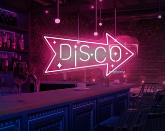 Insegna al neon discoteca Decori freccia discoteca Insegna discoteca Disco bar Carrello Decorazione Segno freccia Decorazione discoteca Festa Wall Art Retro Motel Sign Glitter Decor