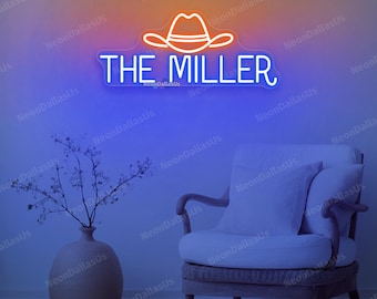 Cowboy Hat Sign Personalized Family Name Cowboy Hat Neon Sign Western Decor Wedding Gift Cowboy Wedding Sign Family Welcome Sign Cowgirl