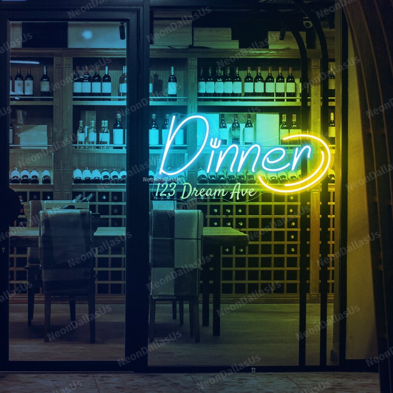 Dinner Set Sign Dinner LED Sign Dinner Neon Sign Dinner Sign Custom Dinner Address Sign ...