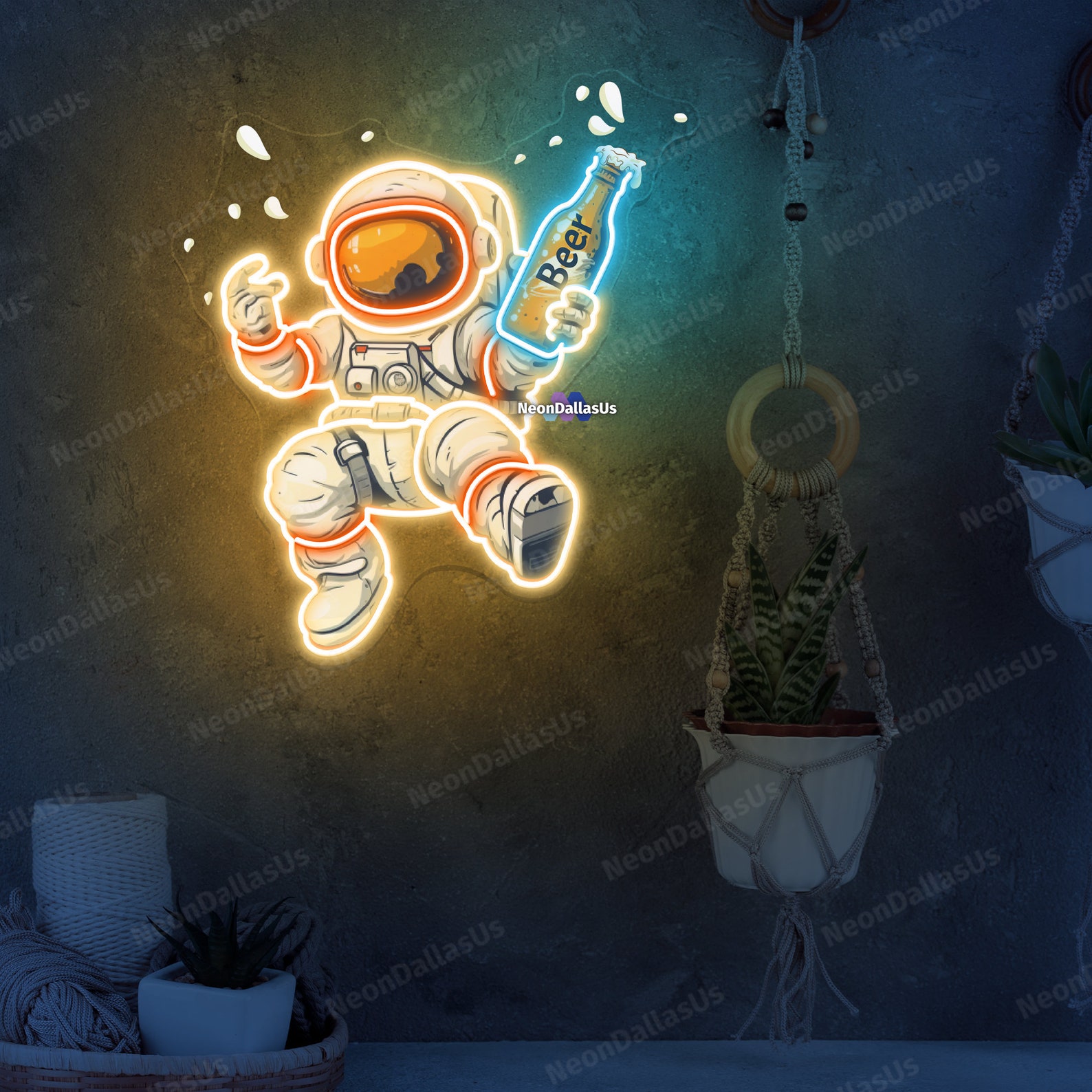 Astronaut Neon Sign – Dimmable LED Spaceman Holding Planet Light For Bedroom, Game Room, Or Birthday Party Decor