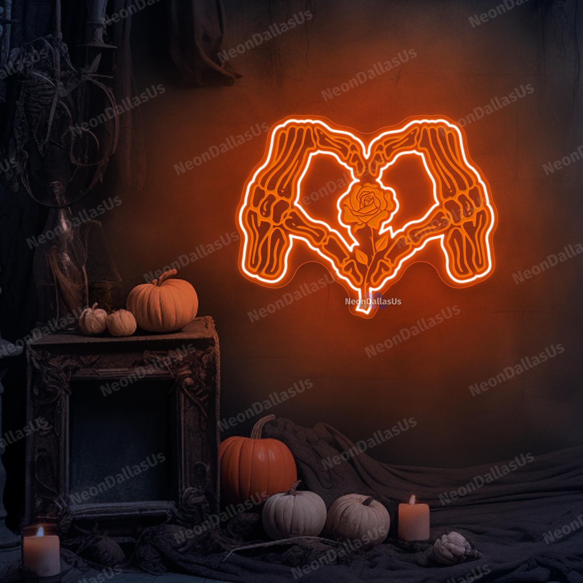 Heart Skeleton Neon Sign Skeleton Sign Heart Skeleton Flower LED