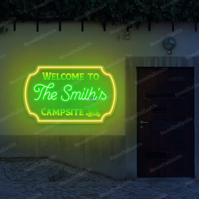 Campsite Neon Sign Custom Camping Sign Welcome to Campsite Personalized ...