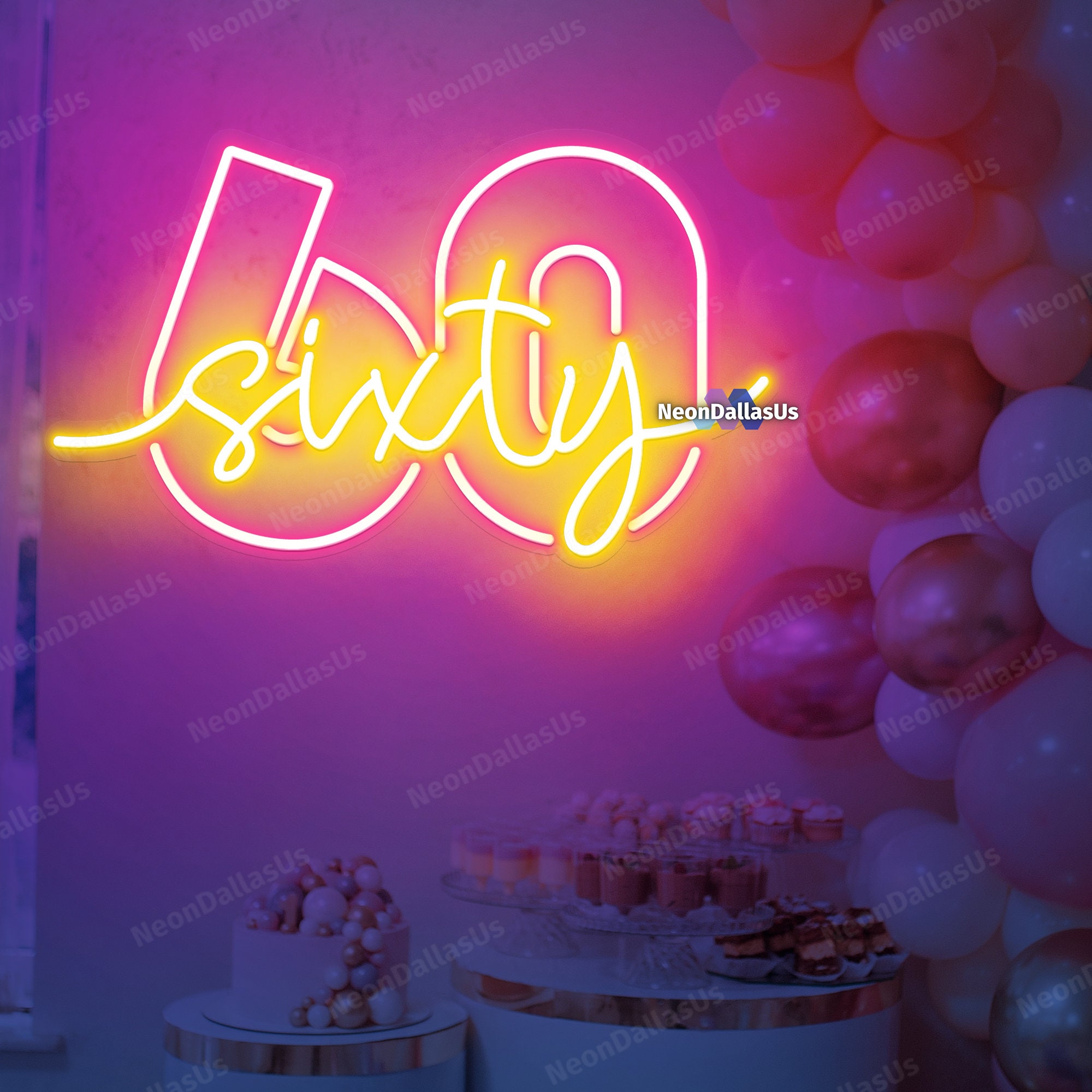 Custom 60th Birthday Neon Sign Sixty Birthday Sign Number 60 Light 60th ...