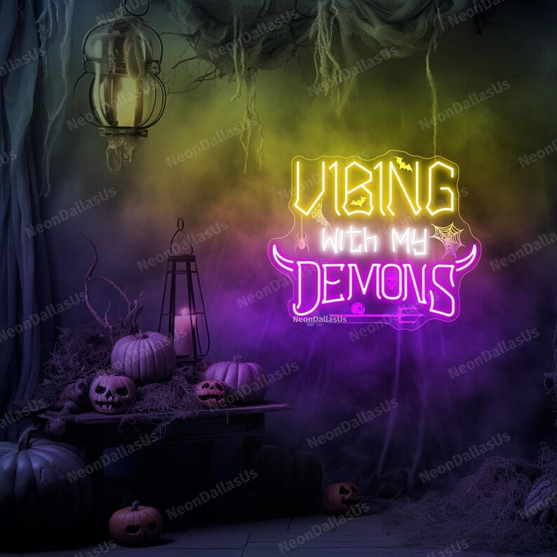 Vibing With My Demons Neon Sign Demons LED Lights Halloween Neon Sign ...