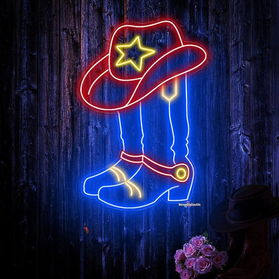 Cowboy Boots Neon Sign, Cowboy Hat Led Sign, Boots and Hat