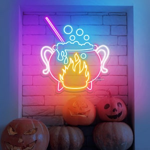 Witch Brew LED Neon Sign Spooky Halloween Decor Witch Cauldron Neon Sign Witch's Brew Led Sign Witch Pot Neon Light Halloween Decorations image 2