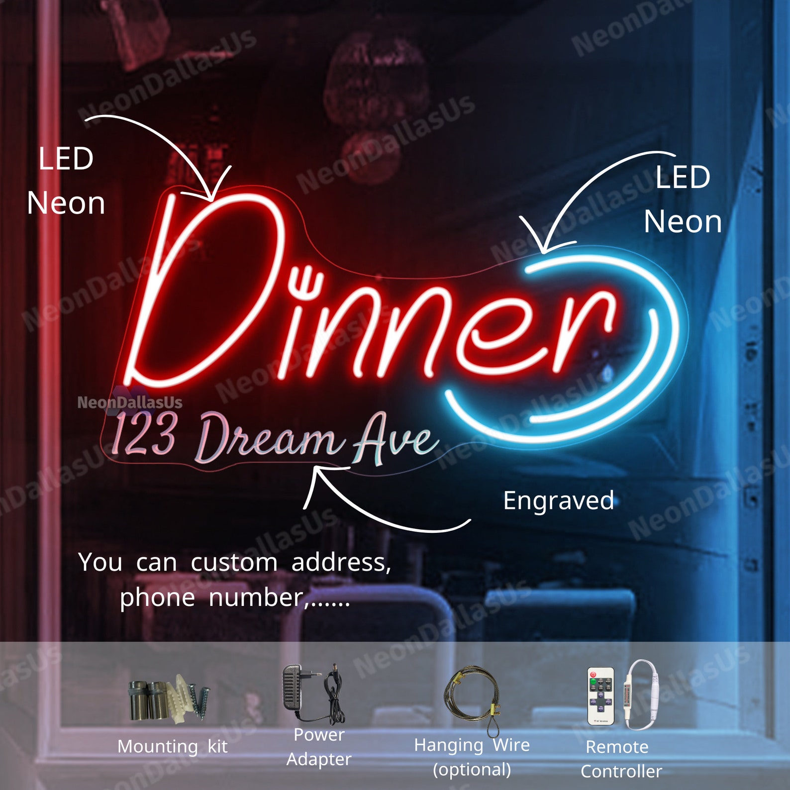 Dinner Set Sign Dinner LED Sign Dinner Neon Sign Dinner Sign Custom Dinner Address Sign ...