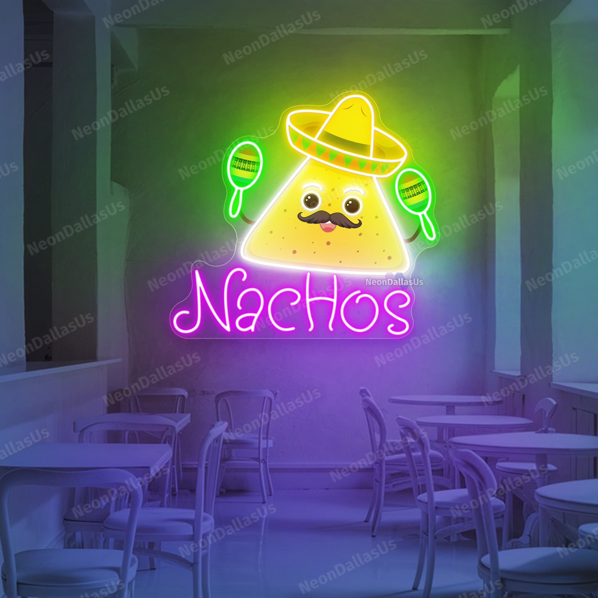 Nachos Insegna Al Neon A LED 40x29 Cm | Luci Da Parete Dimmerabili Alimentate USB | Per Ristoranti, Bar, Camion, Cucina | Acrilico E LED Flessibile