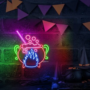 Witch Brew LED Neon Sign Spooky Halloween Decor Witch Cauldron Neon Sign Witch's Brew Led Sign Witch Pot Neon Light Halloween Decorations image 3