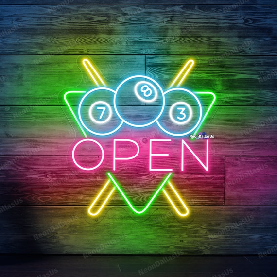 Billiards Open Sign Billiards LED Neon Light Custom Billiard 8