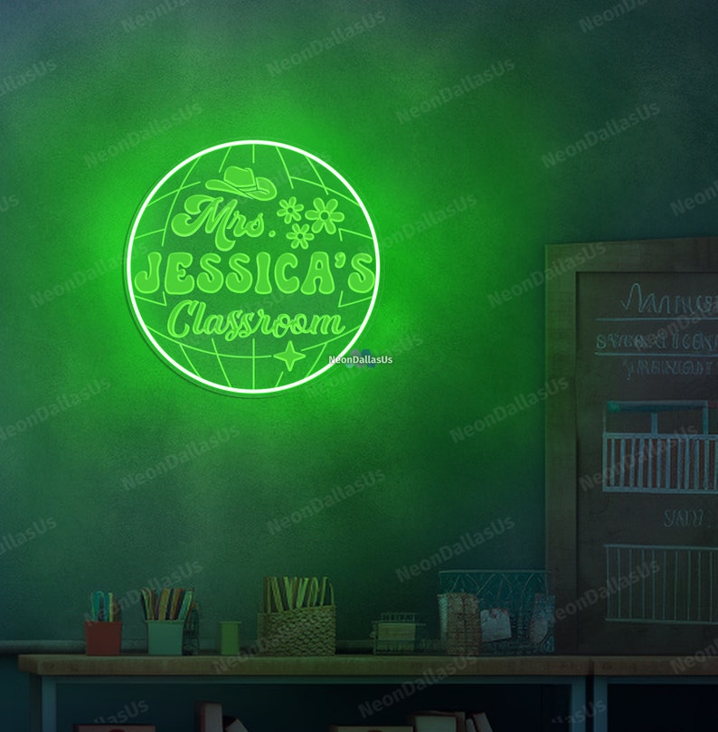 Disco Ball Classroom Sign Custom Teacher Name Door LED Neon Sign ...