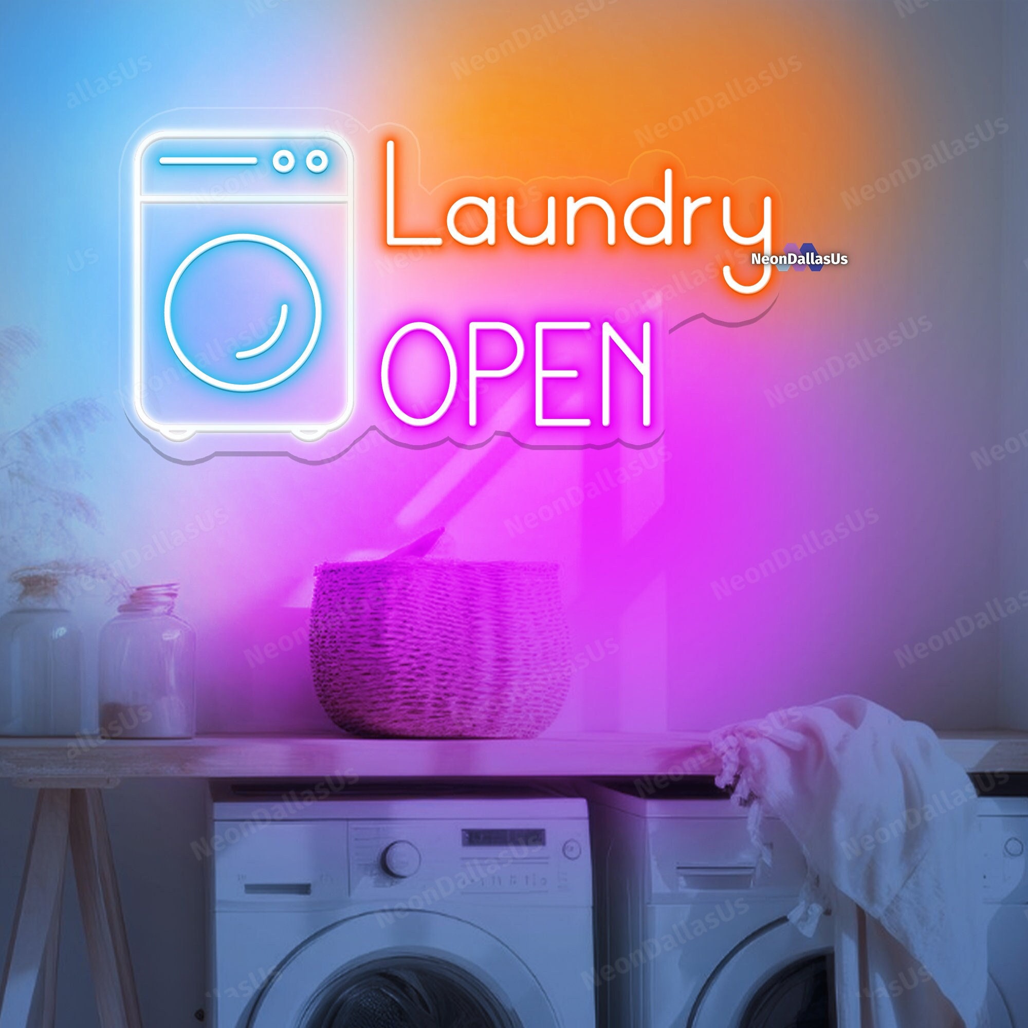 Laundry Open Neon Sign Laundromat Led Sign Washing Machine Light