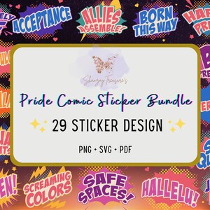 29 Pride Svg Bundle, Comic Stickers, LGBT Svg, Rainbow Svg, Gay Png, Gay Pride Svg, Pride Stickers