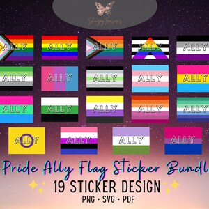 Ensemble de drapeaux Pride Allay, LGBTQ+ Flags Svg, Png files, Rainbow Flags Bundle, Bi Trans, Lesbian Gay .