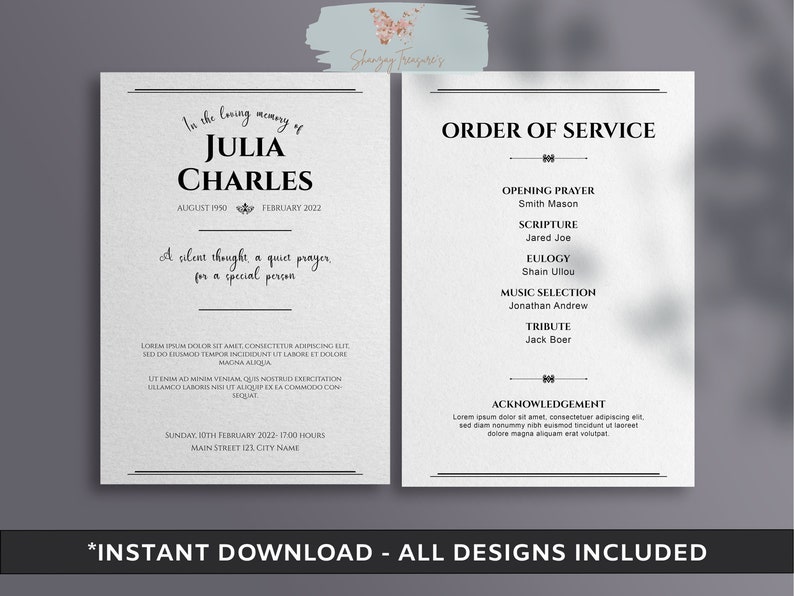 Editable Funeral Program Template, Celebration of Life, Memorial