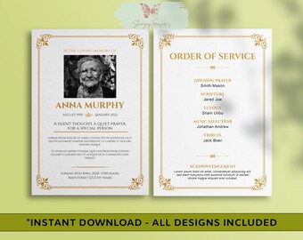 Funeral Program Template, Printable order of services, Funeral Memorial Template celebration of life, instantdownload.