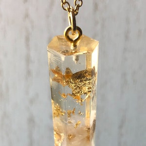 Clear Hexagon point with gold flakes and rose quartz necklace