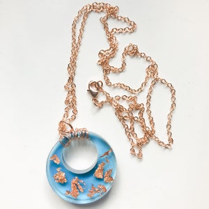 Blue circle with copper flakes necklace