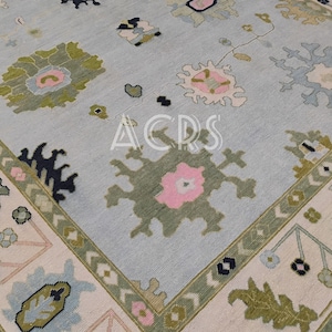 New Handmade Oushak Rug For Bedroom | 10x14 Blue Green Oushak Rug | Natural Blue Oushak Rug 6x9 | Colourful Oushak Rug 8x10