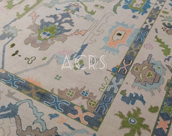 8x10 Modern Oushak Rug for Living room - New Pattern Oushak Rug 6x9 -  Traditional Wool Oushak Rug 9x12 - Beige Green Rust Blue Oushak